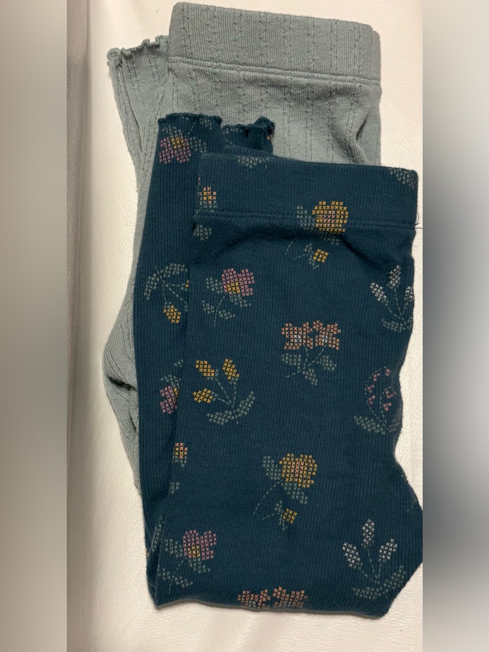 Little Co Toddler Girl Leggings Teal/flowers Set of 2